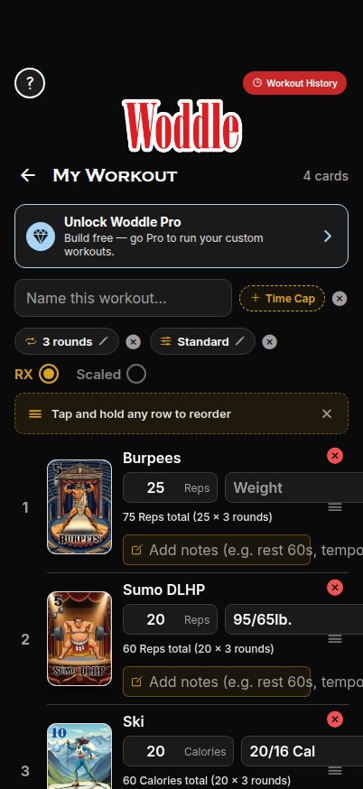 Workout builder screen